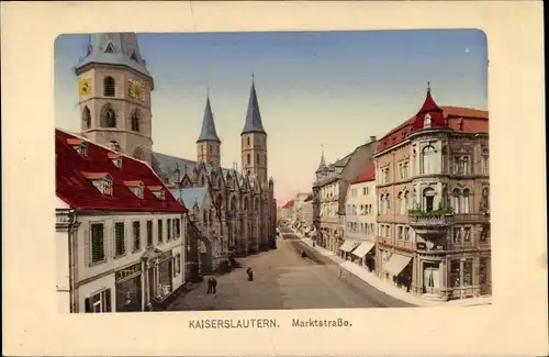 Ak Kaiserslautern in Rheinland Pfalz, Marktstraße, Adler Apotheke, Geschäft F. Korn, Kirche