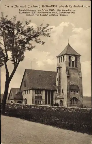 Ak Zinnwald Georgenfeld Altenberg im Erzgebirge, Exulantenkirche, Uhrenturm