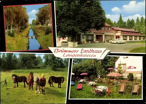 Ak Langenhausen Gnarrenburg in Niedersachsen, Brümmers Landhaus, Wehr, Ponys, Jungen in Lederhosen
