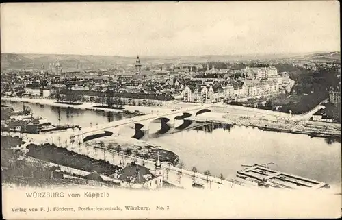Ak Würzburg am Main Unterfranken, Teilansicht vom Ort mit Brücke u. Dom, Blick vom Käppele