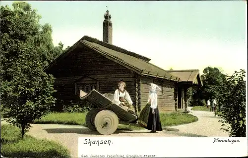 Ak Stockholm Schweden, Skansen Freilichtmuseum, Morastugan, Damen in Tracht