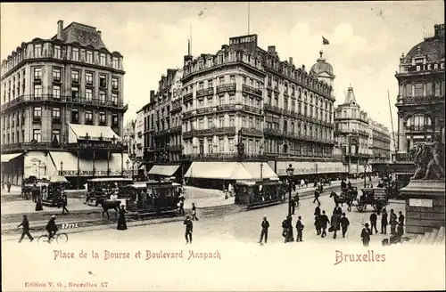 Ak Bruxelles Brüssel, Place de la Bourse et Boulevard Anspach, Hotel, Straßenbahn