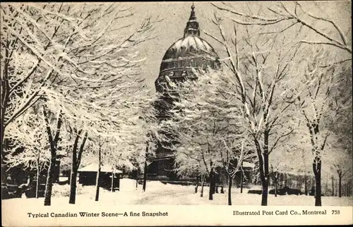 Ak Montreal Québec Kanada, Winter Scene, Snowfall, Trees, Building