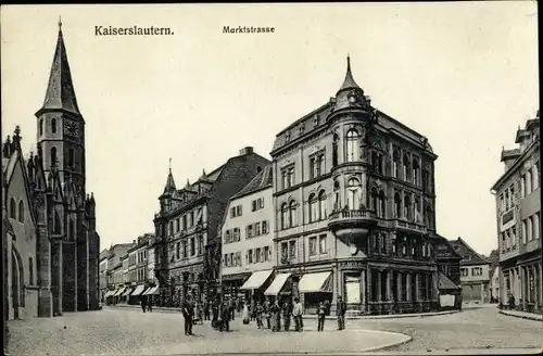 Ak Kaiserslautern in Rheinland Pfalz, Marktstraße, Geschäfte, Kirche