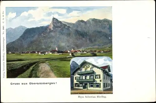 Künstler Ak Schuler, A., Oberammergau in Oberbayern, Haus Sebastian Bierling, Landschaftsblick