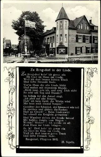 Ak Rengsdorf in Rheinland Pfalz, Hotel zur Linde, Gedicht von H. Sigalis