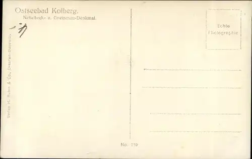 Ak Kołobrzeg Kolberg Pommern, Nettelbeck- und Gneisenau Denkmal