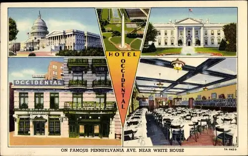 Ak Washington DC USA, Pennsylvania Avenue, White House, Hotel Occidental, Propr. Gus Buchholz & Son