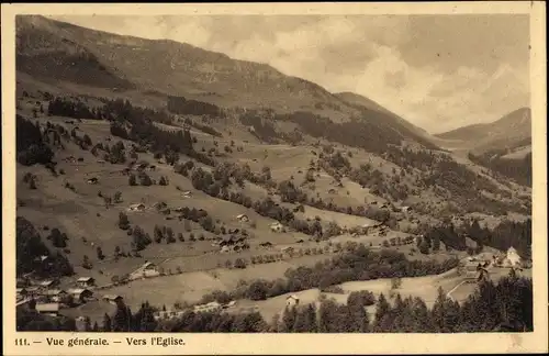 Ak Leysin Kt. Waadt Schweiz, Vue générale vers l'Église