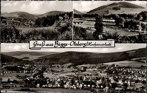 Ak Bigge Olsberg im Sauerland, Totalansicht vom Ort, Blick in die Berge