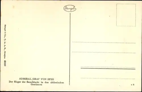 Künstler Ak Vizeadmiral Graf von Spee, Portrait, Kaiserliche Marine, Stengel 49180