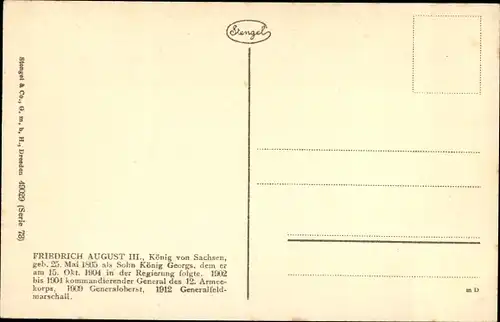 Künstler Ak Friedrich König Friedrich August III. von Sachsen, Portrait, Stengel 49029