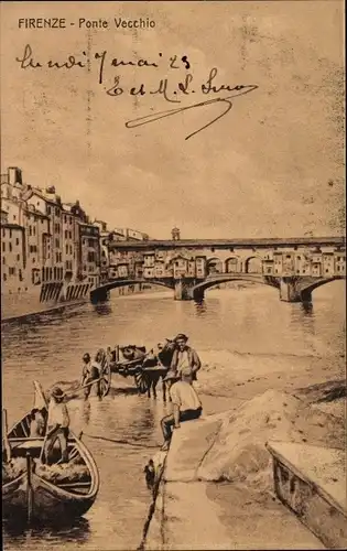 Ak Firenze Florenz Toscana, Ponte Vecchio, Boot