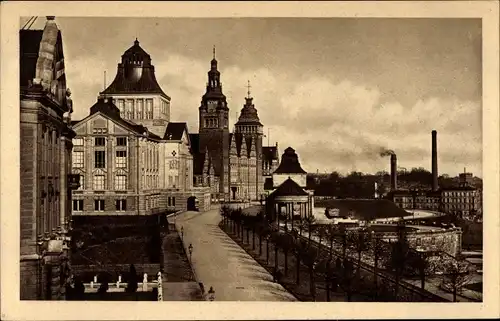 Ak Szczecin Stettin Pommern, Hakenterrasse, Regierungsgebäude, Museum