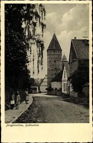 Ak Grebenstein in Nordhessen, Jungfernturm, Straßenpartie, Kinder