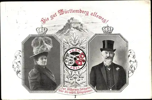 Ganzsachen Ak Wilhelm II. König von Württemberg, Charlotte zu Schaumburg Lippe, Silberne Hochzeit