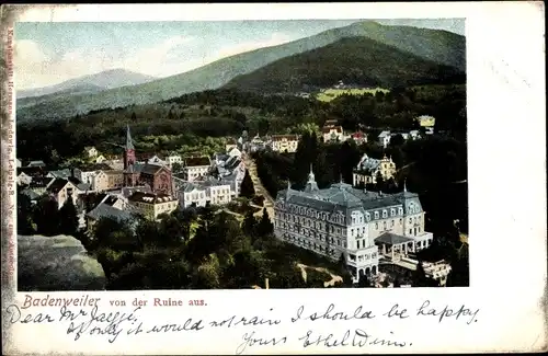 Ak Badenweiler am Schwarzwald, Blick auf den Ort von der Ruine aus 