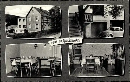Ak Marsberg im Hochsauerland, Pension Niedermühle, Außen- u. Innenansicht, Inh. Hubert Hellwig