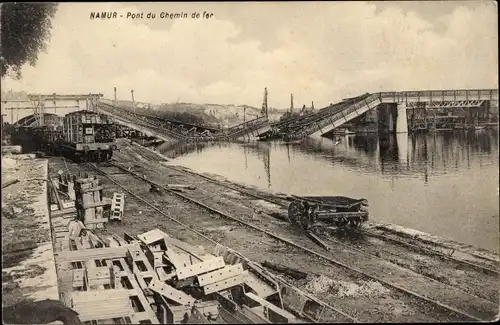 Ak Namur Wallonien, Pont du Chemin de fer, Kriegszerstörungen, I. WK