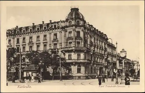 Ak Karlsruhe in Baden Württemberg, Karl Friedrich Straße 2, Germania, Stadtuhr