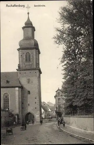 Ak Aschaffenburg in Unterfranken Bayern, Sandkirche, Straßenpartie