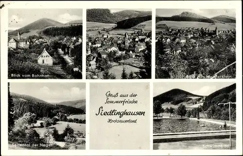 Ak Siedlinghausen Winterberg im Sauerland, Bahnhof, Totalansicht, Schwimmbad, Seitental, Panorama