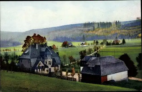 Ak Rehefeld Zaunhaus Altenberg im Erzgebirge, Heim Jägerhof, Außenansicht, Talpartie