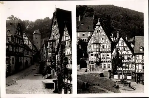 Ak Miltenberg in Unterfranken Bayern, Partien am Marktplatz, Fachwerkhäuser, Brunnen