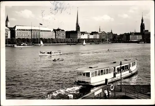 Ak Hamburg Altstadt, Binnenalster und Ballindamm, Salondampfer, Kirchtürme