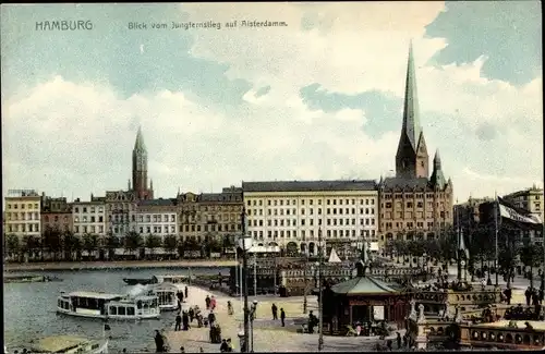 Ak Hamburg Altstadt, Blick vom Jungfernstieg auf den Alsterdamm, Salondampfer