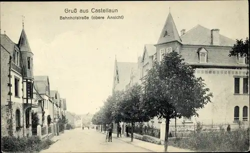 Ak Kastellaun im Rhein Hunsrück Kreis, Bahnhofstraße, obere Ansicht 