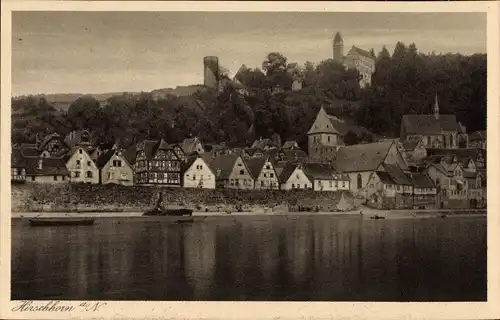 Ak Hirschhorn am Neckar Hessen, Totalansicht, Blick vom Neckar auf die Burg