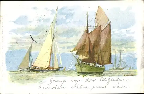 Künstler Ak Segelboote auf dem Wasser, Wolken, Regatta