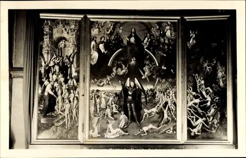 Foto Ak Gdańsk Danzig, St. Marienkirche, Triptychon, Höllensturz, Teufel, Das Jüngste Gericht