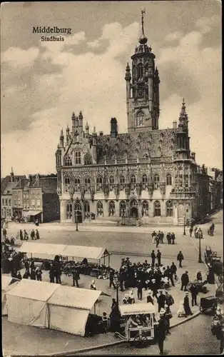 Ak Middelburg Zeeland Niederlande, Rathaus, Markt, Stände