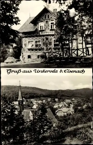 Ak Unkeroda in Thüringen, Panorama vom Ort, Gasthaus Waldfrieden, Außenansicht