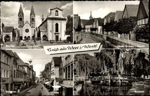 Ak Werl Kreis Soest Nordrhein Westfalen, Neuer Graben und Kisastr., Basilika, Steinerstr., Kurpark