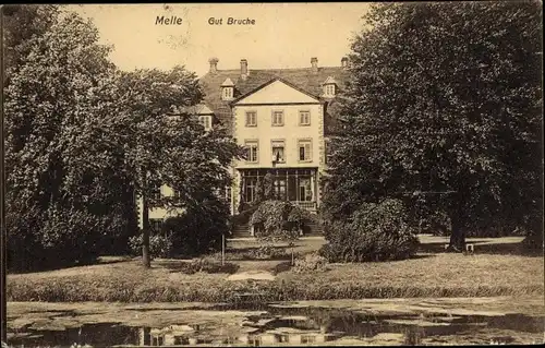 Ak Melle in Niedersachsen, Gut Bruche, Wasserpartie, Vorderansicht