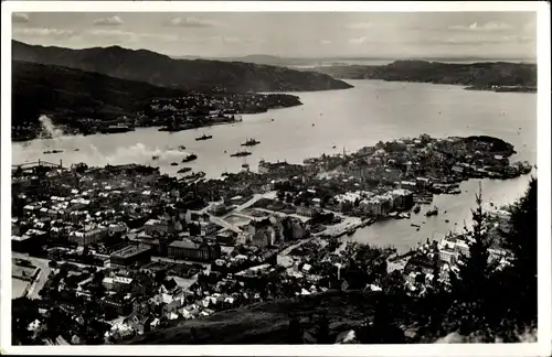 Ak Bergen Norwegen, Panorama vom Ort