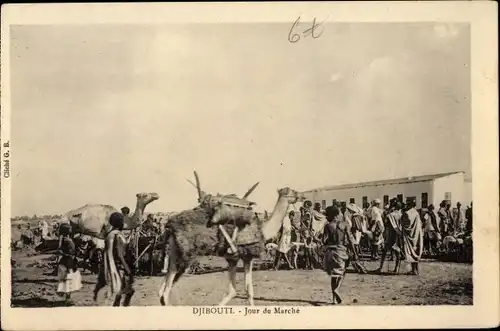 Ak Djibouti Dschibuti, Jour de Marché, Markttag, Kamele