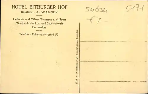 Ak Echternacherbrück Rheinland Pfalz, Hotel Butburger Hof, Bes. A. Wagner 