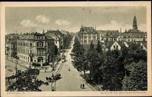 Ak Zwickau in Sachsen, Bahnhofstraße, Straßenbahn