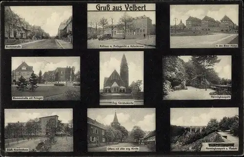 Ak Velbert in Nordrhein Westfalen, Blumenstraße, Rathaus, Amtsgericht, Christuskirche, Krankenhaus