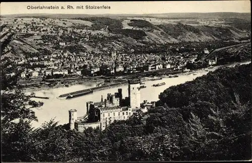 Ak Lahnstein im Rhein Lahn Kreis, Totalansicht vom Ort, Burg Stolzenfels