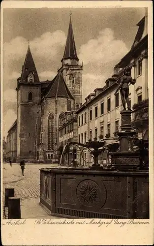 Ak Ansbach in Mittelfranken Bayern, St Johanniskirche, Markgraf Georg Brunnen