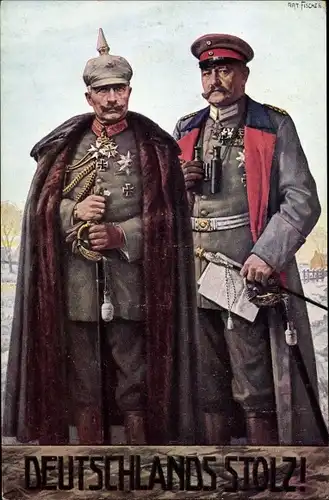 Künstler Ak Fischer, Art., Generalfeldmarschall Paul von Hindenburg, Kaiser Wilhelm II. von Preußen
