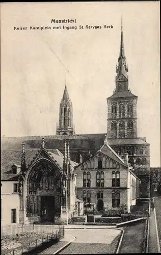 Ak Maastricht Limburg Niederlande, Keizer Karelplein met Ingang St. Servaas Kerk