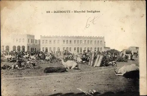 Ak Djibouti Dschibuti, Marché Indigene, Markt, Kamele