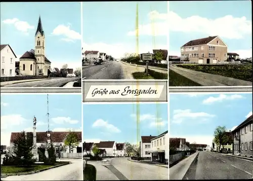Ak Ernsgaden in Bayern, Straßenpartien, Ortseinfahrtsschild, Kath. Kirche St. Laurentius