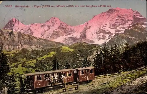 Ak Kt. Bern Schweiz, Mürrenbahn, Bergbahn, Eiger, Mönch, Jungfrau